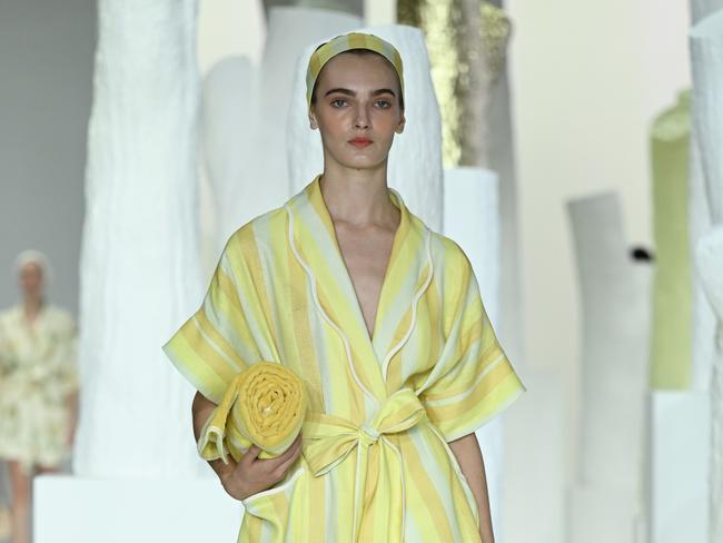 SYDNEY, AUSTRALIA - MAY 10: A model walks the runway during the Oroton show during Afterpay Australian Fashion Week 2022 Resort '23 Collections at Carriageworks on May 10, 2022 in Sydney, Australia. (Photo by Stefan Gosatti/Getty Images)