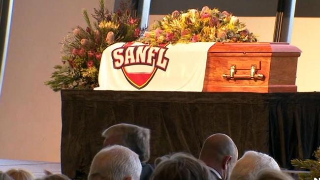 Neil Kerley’s coffin during the state funeral. Picture: 7NEWS