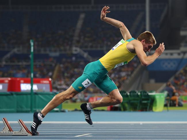 Australia's Cedric Dubler in the Men's Decathlon 400m heat during day 12 of the athletics at the Rio 2016 Olympic Games. Picture: Brett Costello