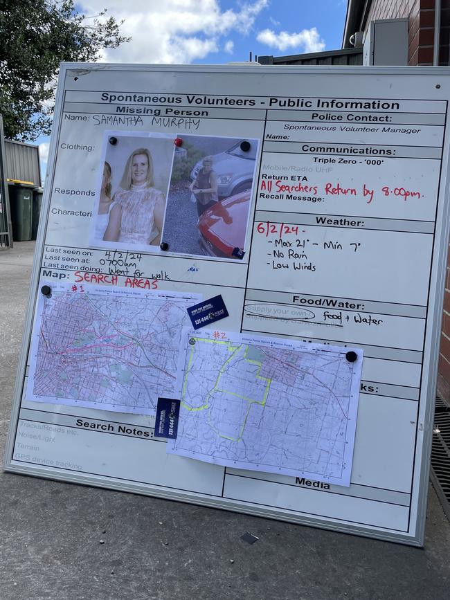 Public information about the search for Samantha Murphy at Buninyong Police Station. Picture: Tim Cox