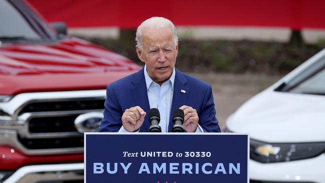 Joe Biden delivers remarks in the parking lot outside the United Auto Workers Region 1 offices in Michigan. Picture: Getty Images