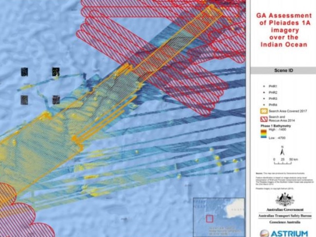 Close-up overview of the location of possible debris pick up by satellite relative to previous search areas. Picture: Supplied