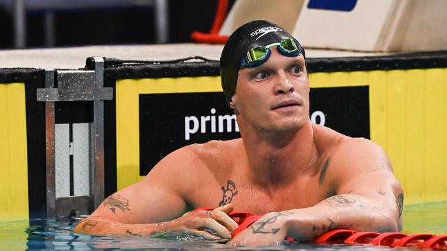 Cody Simpson after coming third in the men's 100 metre butterfly final on day 1 of the 2022 Australian Swimming Championships. Picture: by Brenton Edwards / AFP