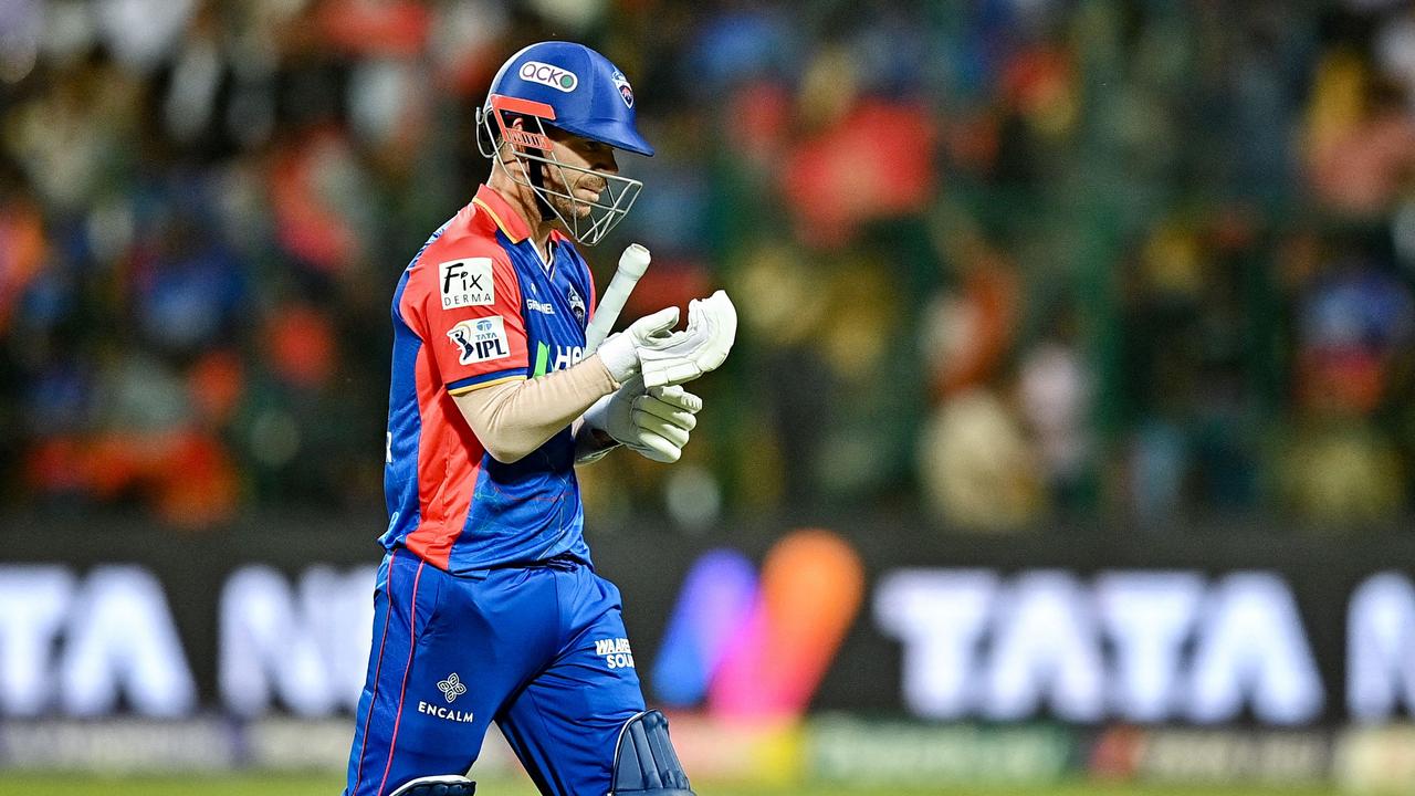 A frustrated David Warner made his return from a hand injury in the IPL but was dismissed for one off two balls. Picture: Idrees Mohammed / AFP