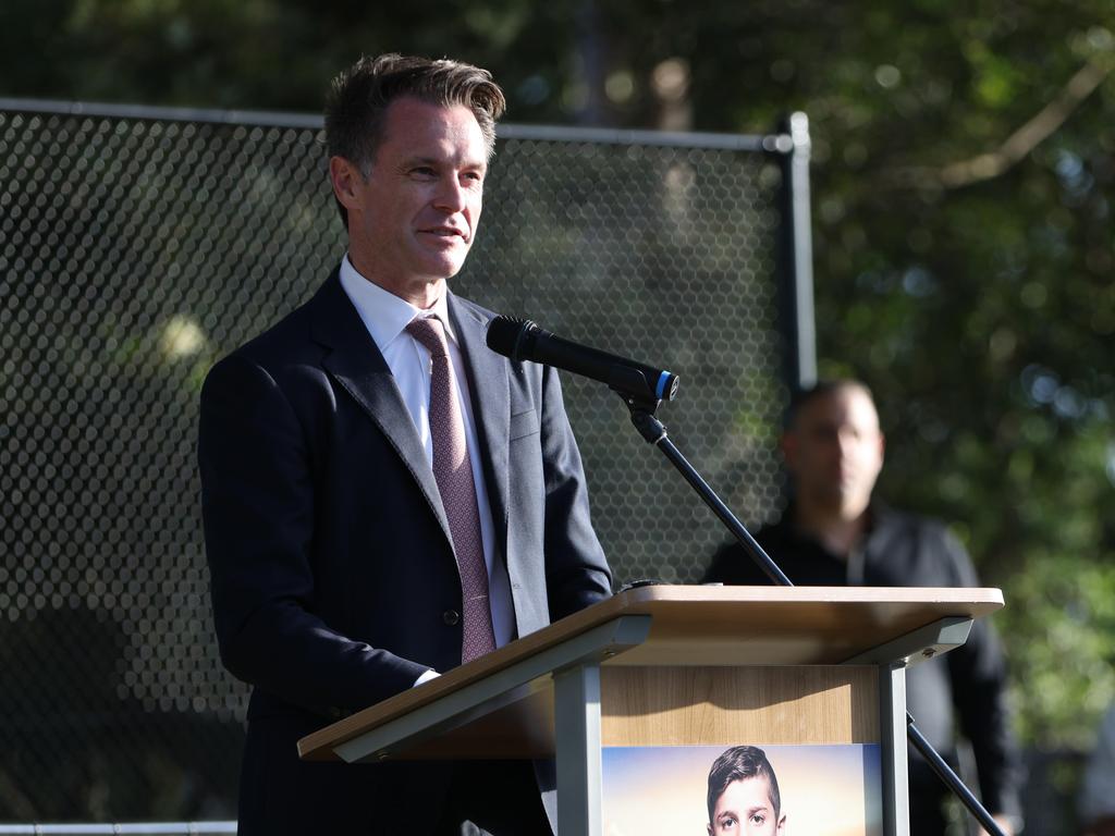 NSW Premier Chris Minns pictured speaking at the unveiling event of a memorial for the four Abdallah and Sakr children that were killed in the Oatlands tragedy on February 1, 2020. Picture: Damian Shaw