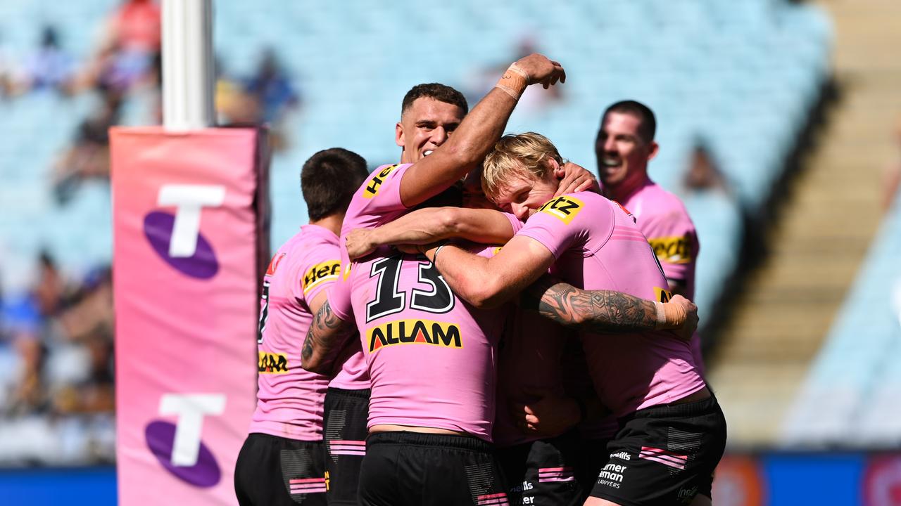 Penrith Panthers celebrate a try. Picture: NRL Photos