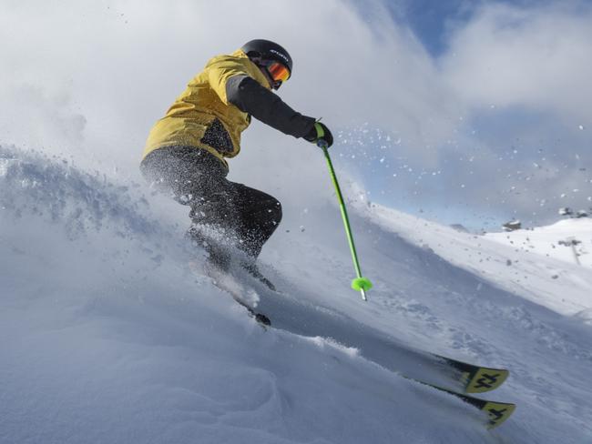 Mt Buller: Andre Bennett revelling in 11cms of fresh snow deep in the woollybutt forest at Mt Buller - winter is not over yet! Pic Jordan Mountain