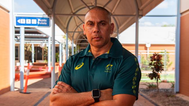 Patrick Johnson as Olympians and scholarship coaches run training sessions for Katherine youth at RAAF Base Tindal. Picture: Pema Tamang Pakhrin