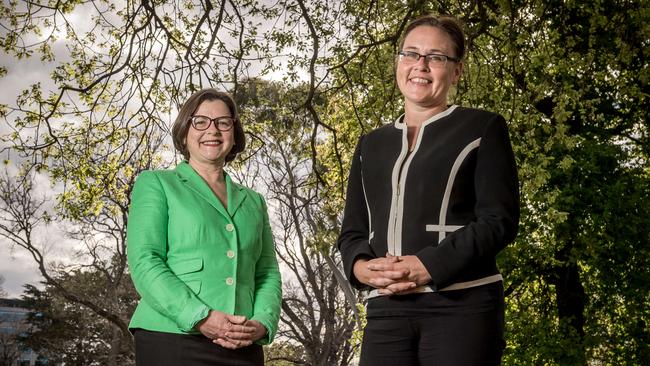 Jane Garrett (R) with Australian Council of Trade Unions president Ged Kearney. Picture: Jake Nowakowski