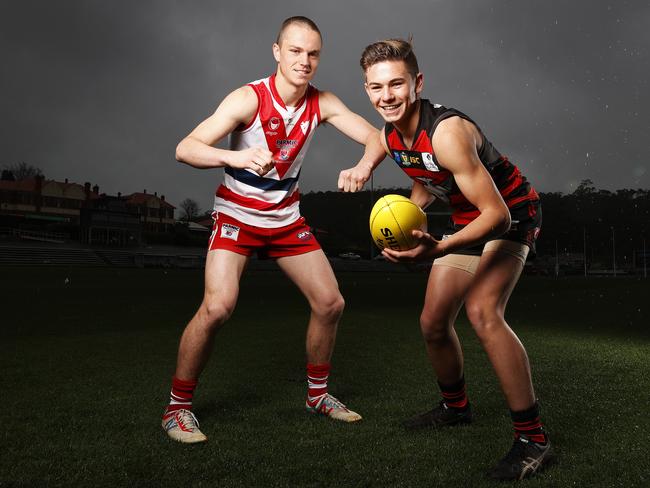 Captains from under 16.5 STJFL teams who will be playing in the grand final this weekend Clarence's Connor Ryan, 16, and Lauderdale's Fletcher Hooker, 16. Picture: Zak Simmonds