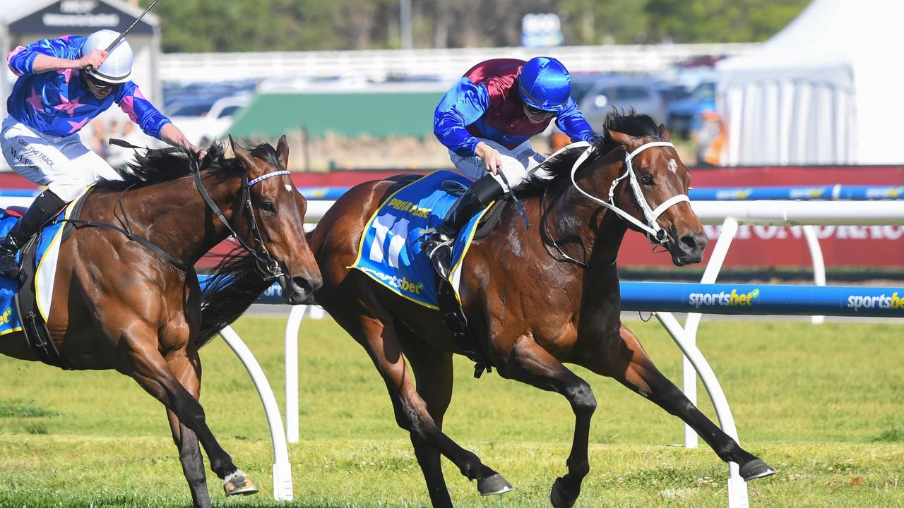 Private Life holds off Feroce to win the Group 1 Caulfield Guineas. Picture: George Sal/Racing Photos via Getty Images