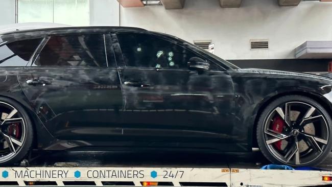 The black Audi that bikie Alen Moradian was shot dead in has been seen for the first time. Picture: Nine News