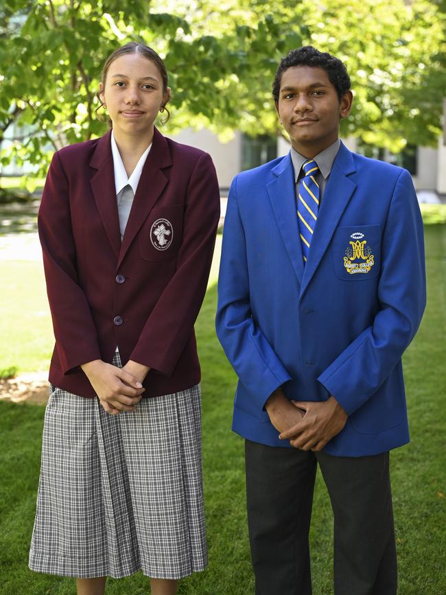 The 'If I was Prime Minister' competition winners Aroha Parkinson and Reuben Simpson. Picture: NCA NewsWire / Martin Ollman