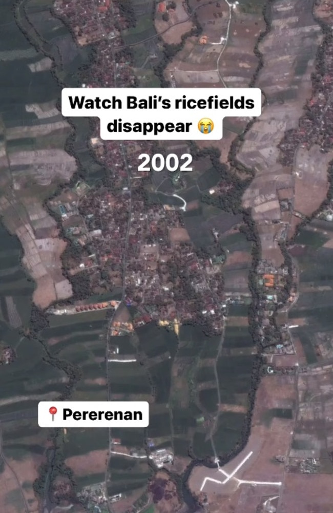 This is a satellite image of Pererenan in 2002 – it is becoming a popular seaside village among tourists. Picture: Instagram/garybencheghib