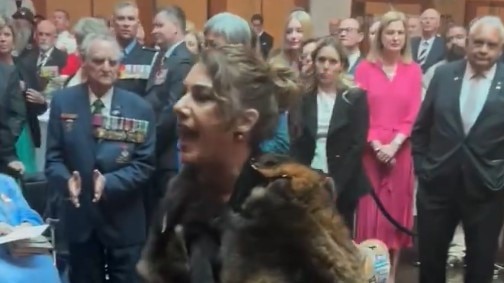 Senator Lidia Thorpe was taken away by security as she yelled at King Charles inside Parliament House in Canberra on Monday. Picture: NewsWire