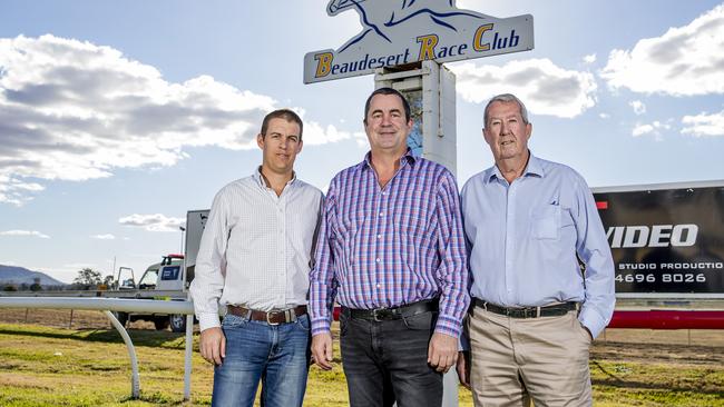 Gold Coast Turf Club board members (from left) Trent Watson, Brett Cook and Arch McDonald. Picture: Jerad Williams.