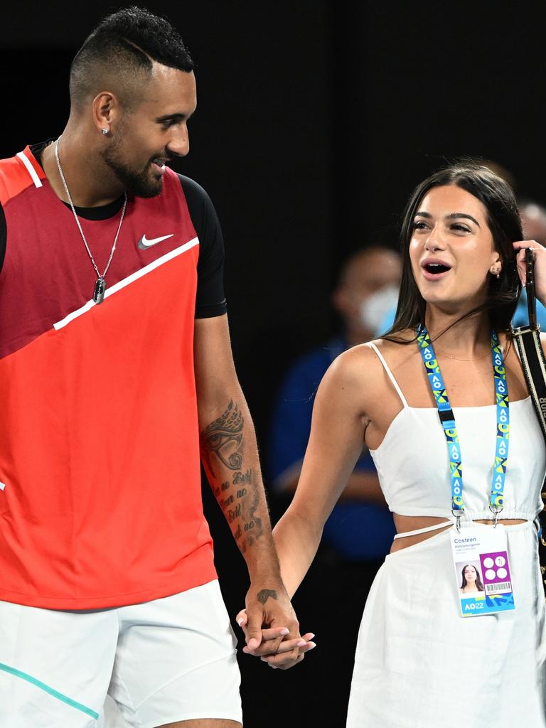 Kyrgios and girlfriend Costeen Hatzi. Picture: Quinn Rooney/Getty Images