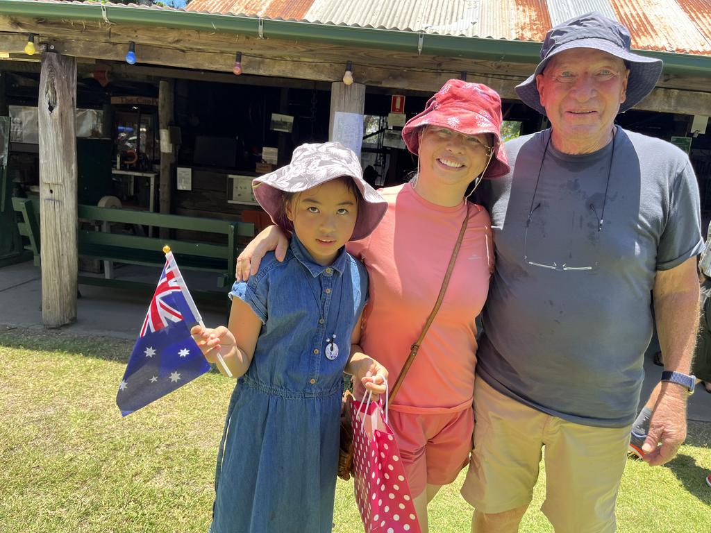 Les Boully, Xin Xhang and Selena Boully at Hervey Bay Historical Village and Museum for Australia Day.