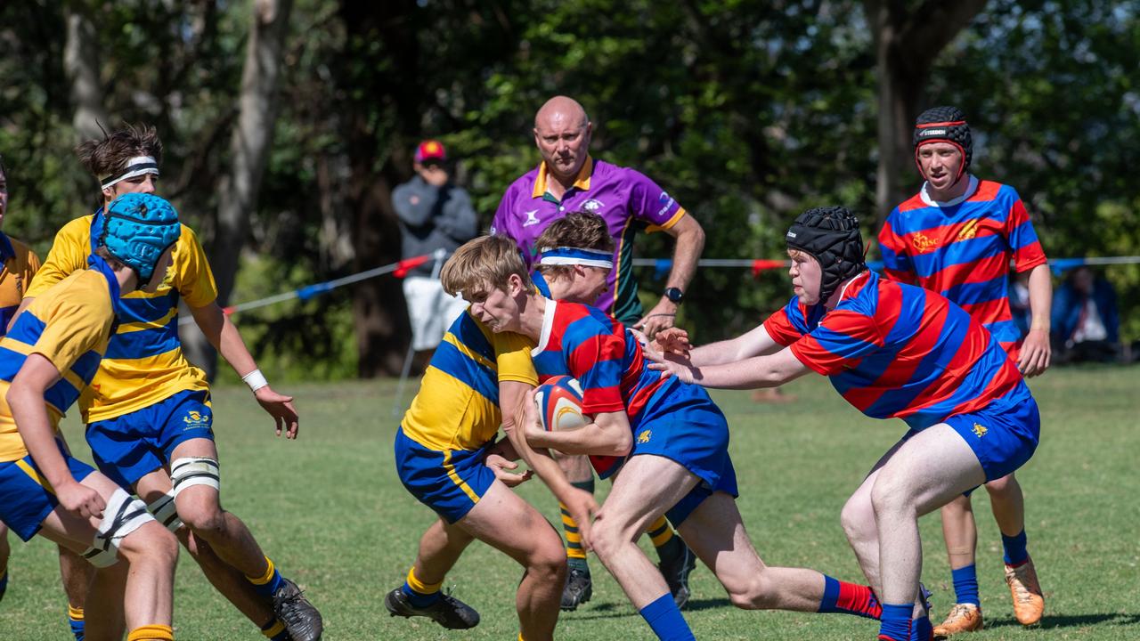 Downlands 16B vs TGS 16B. 2024 O'Callaghan Cup day at Downlands College. Photo by Nev Madsen