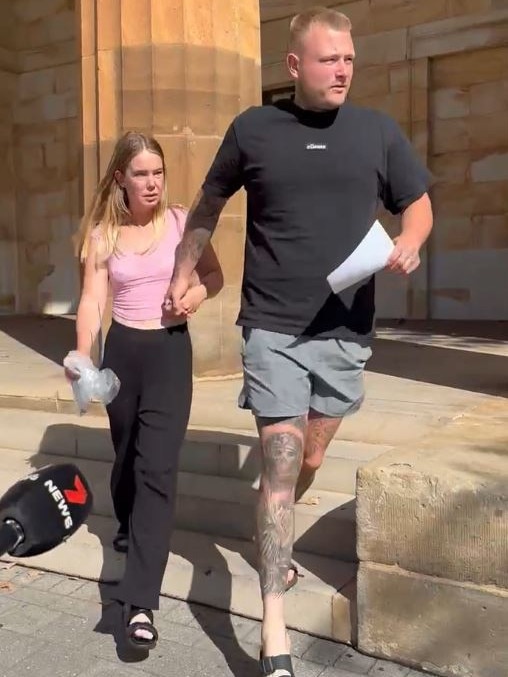 Brooke Haynes and Dakota Jenkins leave court in Adelaide. Picture: Eva Blandis