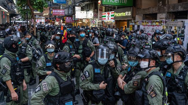 Riot police secure an area in Hong Kong in 2020. Picture: Getty Images