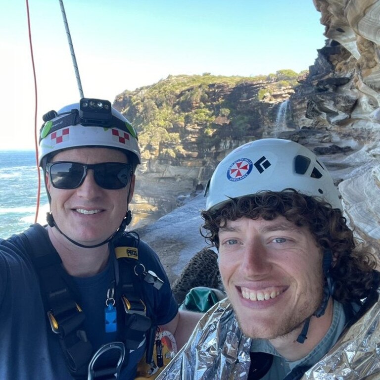 he later shared a selfie with one of the rescuers. Picture: Instagram/basicincomewalk