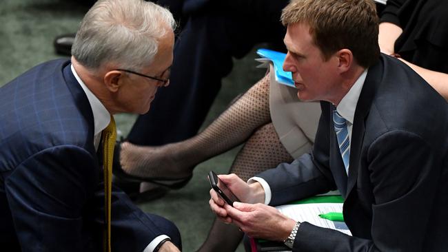 Malcolm Turnbull and Christian Porter during Question Time. Picture: AAP.