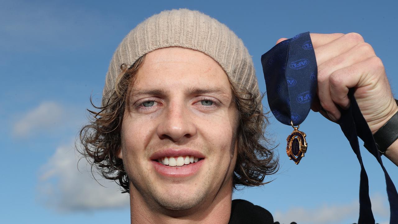 Nat Fyfe shows off his Brownlow Medal. Picture: David Crosling.