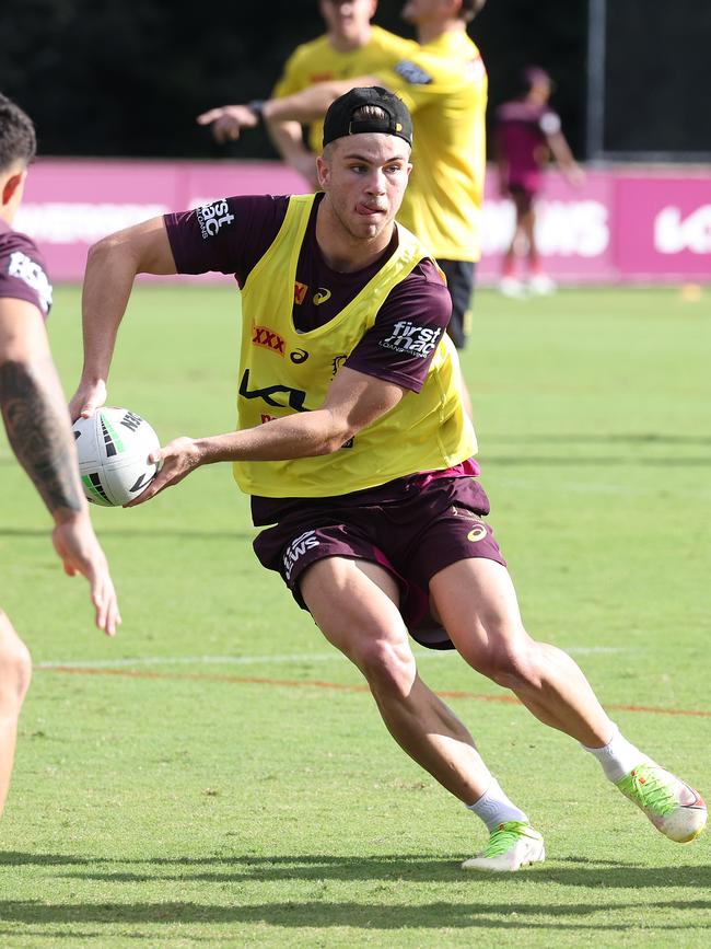 Blake Mozer at Broncos training. Picture: Liam Kidston