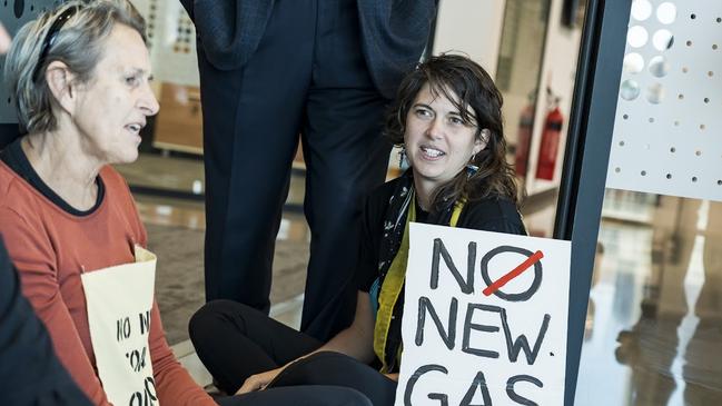 Carmen George and Violet Coco as they protested in Tonsley on Monday. Picture: Supplied / Matt Hrkac