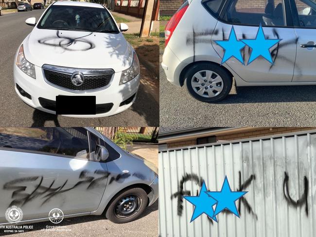 Police are investigating after numerous cars and fences were spray painted in Seaton overnight. Picture: SA Police