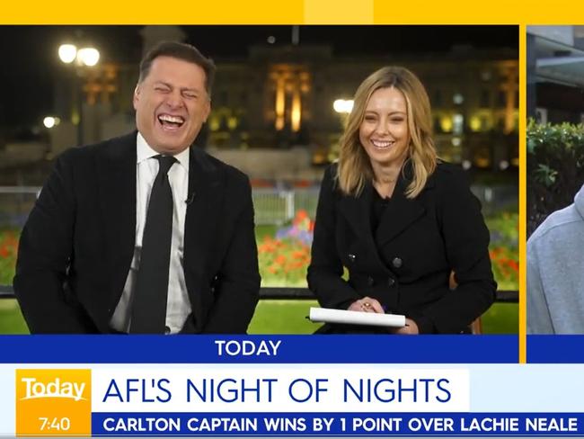 Karl Stefanovic has a laugh on the Today Show. Photo: Twitter, @TheTodayShow.