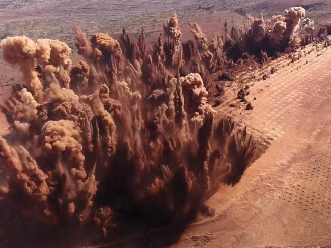 The first blast was fired at BHP’s South Flank project today, as the next major step in the development of the US$3.6 billion mine site in the Pilbara. The blast represents the start of mining development works at South Flank, on the way to a target of first ore in calendar year 2021. Picture: Supplied