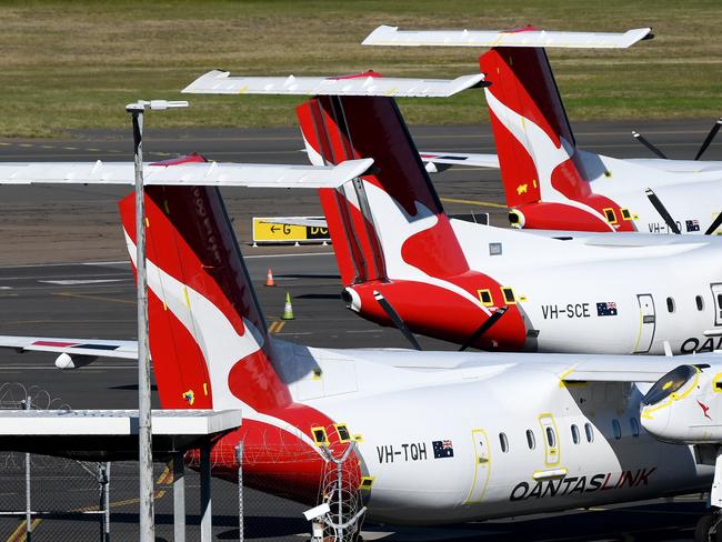 Grounded Qantas planes are seen at Sydney Airport. Picture: AAP