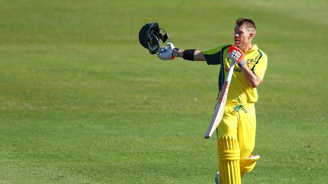 David Warner’s blazing century went to waste. Picture: Getty