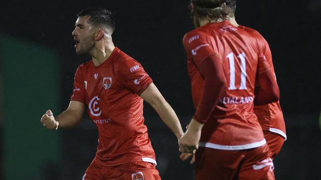 Lachlan Weier celebrates a goal for Hume City.