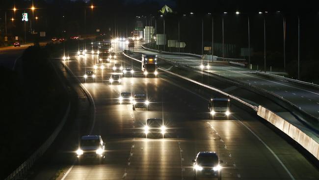 Traffic gets busy on the M1 at Upper Coomera by 4.30am as tradies head off to work. Picture: Glenn Hampson.