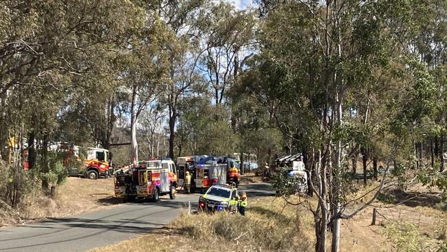 Explosions could be heard across the Mary Valley as emergency crews rushed to contain a large shed fire housing multiple vehicles. Picture: Scott Kovacevic