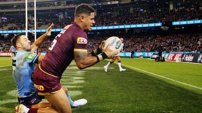 Dane Gagai scores a try for the Maroons. Picture: AAP