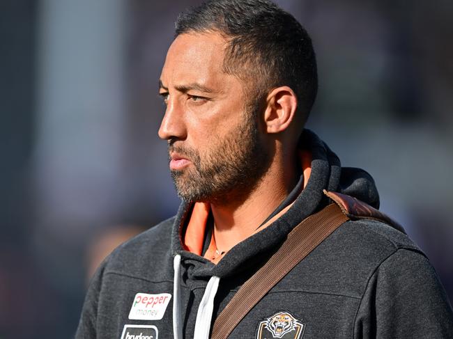 CHRISTCHURCH, NEW ZEALAND - FEBRUARY 18: Head Coach Benji Marshall of the Wests Tigers looks on following the NRL Pre-season challenge match between New Zealand Warriors and Wests Tigers at Apollo Projects Stadium on February 18, 2024 in Christchurch, New Zealand. (Photo by Kai Schwoerer/Getty Images)