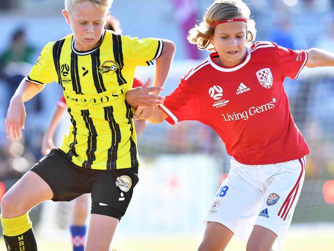 SOCCER: Junior football carnival, Maroochydore. Gold Coast Knights (red) V  Morton Bay United, boys. Picture: Patrick Woods.