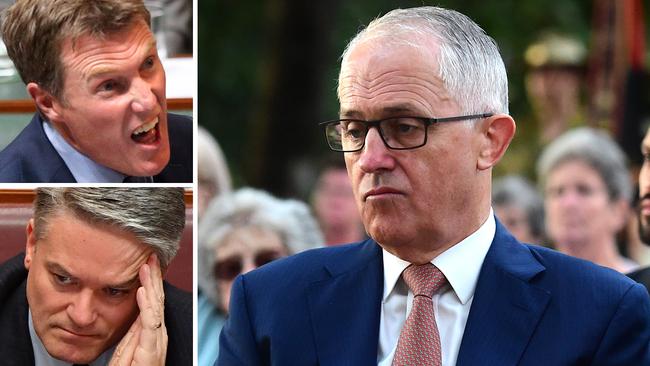 Mathias Cormann (bottom left) was shocked when Malcolm Turnbull (right) spilled the leadership in August. The PM only survived that week thanks to crucial interventions by Christian Porter (top left).