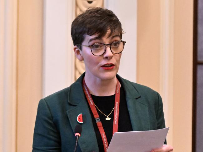 BRISBANE, AUSTRALIA - NewsWire Photos - JUNE 13, 2024. Queensland Greens Member for South Brisbane Amy MacMahon speaks during Question Time at Parliament House in Brisbane.Photo: Dan Peled / NewsWire