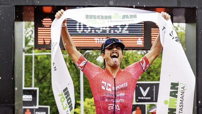 Australian triathlete Nick Thompson wins the Ironman 70.3 Tasmania in Hobart on Sunday 4th February 2024. Picture: Linda Higginson