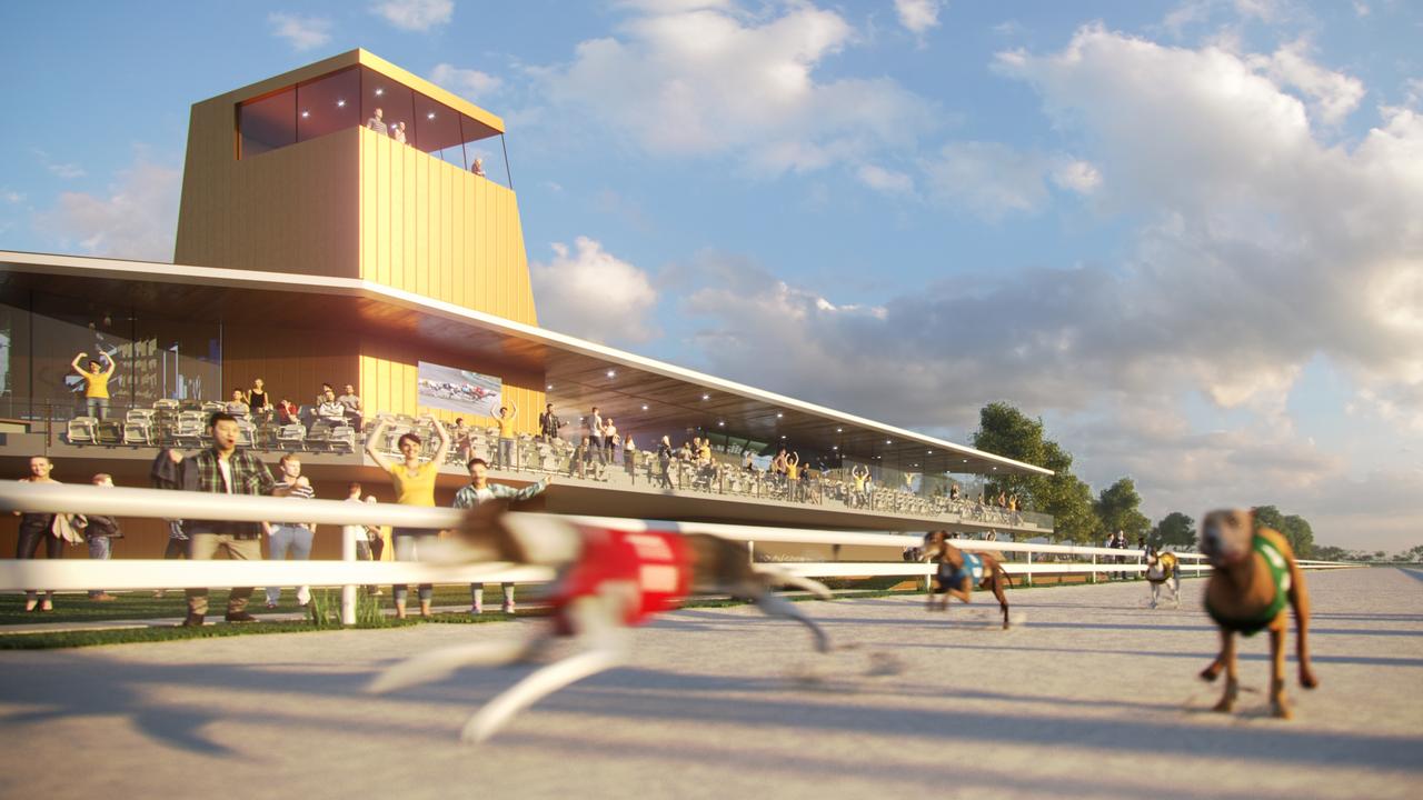 An artist’s impression of the greyhound racing complex proposed for Purga, Ipswich.