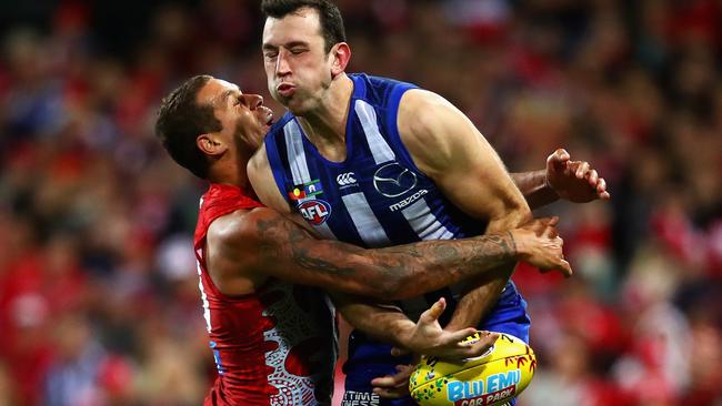 Todd Goldstein battled on against Sydney despite a knee injury. Picture: Getty