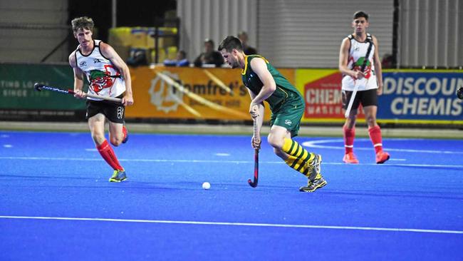 Rockhampton&#39;s Matt Gohdes scored the first goal in the Legends game. Picture: Allan Reinikka ROK050919ahockey3