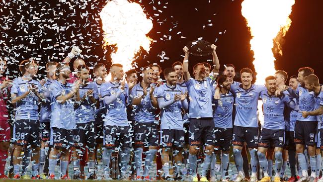 Sydney FC celebrate the first of what they hope is two major success this season.