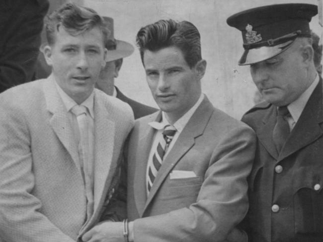 Les Newcombe (in cuffs) escaped from Long Bay Gaol in 1959 with fellow inmate Kevin Simmonds.