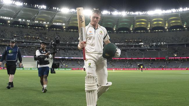 Marnus Labuschagne leaves the field at stumps on day one. Picture: AAP